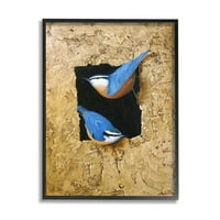 Ступел индустрии синя птица двойка кацнала груб слоеста структура Живопис черна рамка изкуство печат стена изкуство, дизайн от