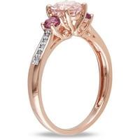 Карат Т. Г. в. Морганит, розов турмалин и диамантен акцент 10кт Розово Злато 3-каменен пръстен