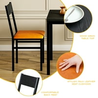 Правоъгълна маса за хранене с тапицирани столове за малко пространство, модерен кухненски комплект за апартамент, черно и реколта оранжево