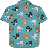 Цветни котки Мъжки риза бутон надолу с къс ръкав хавайски ризи отгоре за плаж бизнес небрежен
