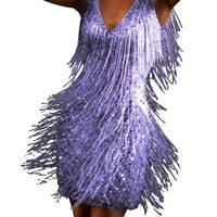 Bazyrey женски рокли Летни пискюл без ръкави рокли женски солидни ежедневни дълбоки рокли с V-образно деколте лилаво xl