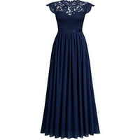 Рокля за жени, шифонска рокля шифон зашиване на дантелена рокля Шафери вечерни рокли жени сини xl