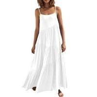 Дамски рокля клирънс дамски летни ежедневни робилни каишки плаж дълги макси летни рокли за жени бели m