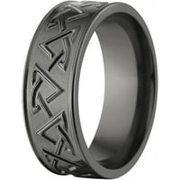 Плосък черен циркониев пръстен с фрезован келтски дизайн