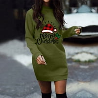 Manxivoo дълги рокли за жени жени Коледни пуловери с дълъг ръкав Екипаж на големи размери отпечатана лека рокля с пуловер за жени