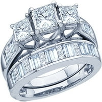 14kt бяло злато дамски принцеса диамант 3-каменна булчинска сватбена годежна лента за пръстена 2. CTTW