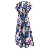 Рокли за жени женска слънчева рокля дълга флорална къса ръкав плаж плаж горещи продажби рокли рокли сини m