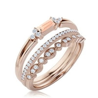 Класически минималистичен 2. Карат багет нарязана морганит и диамантен годежен пръстен на Moissanite, сплит сватбен пръстен в