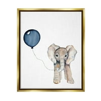 Ступел Индъстрис бебе слон със син балон металик злато рамка плаващо платно стена изкуство, 16х20