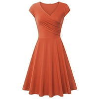 Bazyrey женски солидни летни рокли небрежни къси ръкави модерни рокли A-Line Orange XL
