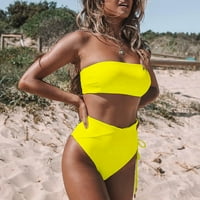 WPWXIN SOLID COLOR Summer Beach Outfit Секси нахален гръб Две бански костюм за жени с висока талия бразилски бикини-жълтимсюитсфордфорд
