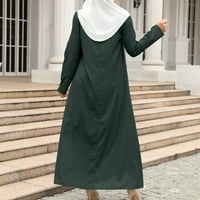 Клиос Женски летни рокли за жени мюсюлмански цип твърд цвят дълги ръкави рокля за жени