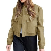 Якета на Felwors за жени подрязано яке с дълъг ръкав палто с яке с джобни копчета