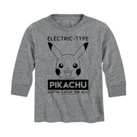 Pokémon - Електрически тип Pikachu - Младежки графичен T -риза с дълъг ръкав